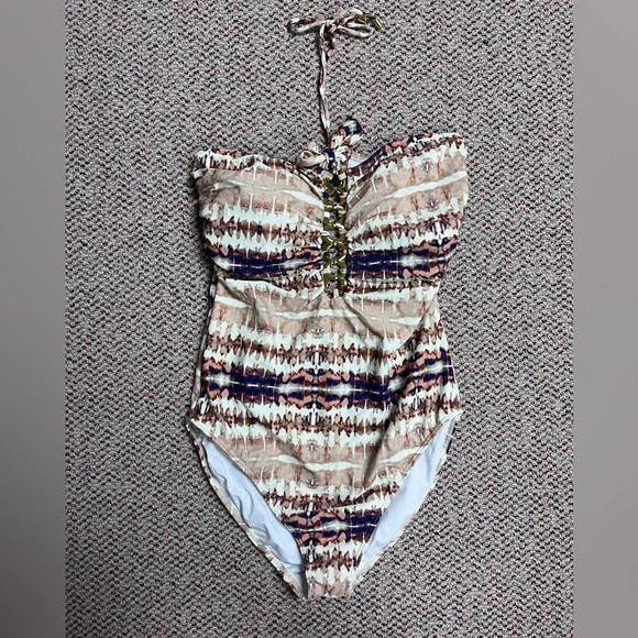 VENUS Beige and Navy Patterned One-Piece Swimsuit - Picture 1 of 4
